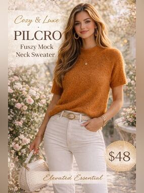 Pilcro Short Sleeve Fuzzy Sweater Top in Rust Orange